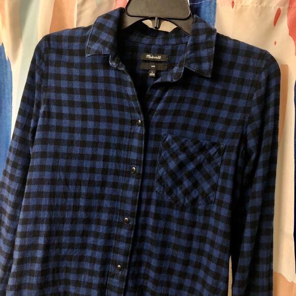 Madewell Black and Blue Gingham Long Sleeve Button Down Shirt Size Small - Picture 4 of 14